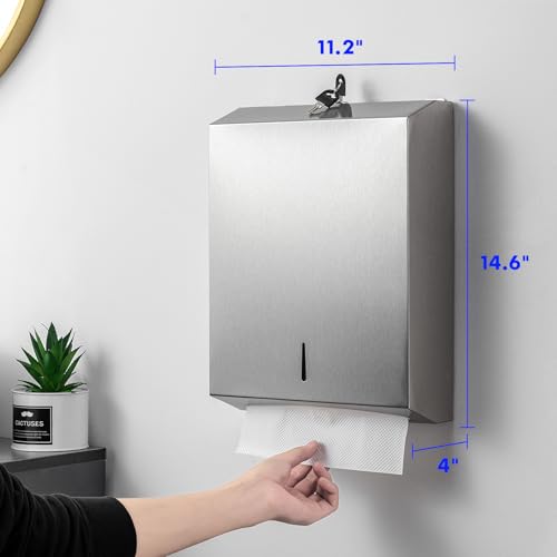 Gorlary Paper Towel Dispenser Wall Mount Commercial, Brushed Stainless Steel & Fingerprint Resistant, Lockable, for c fold/Multifold/Trifold Paper Towels, Touchless Hand Towels Holder - Image 2