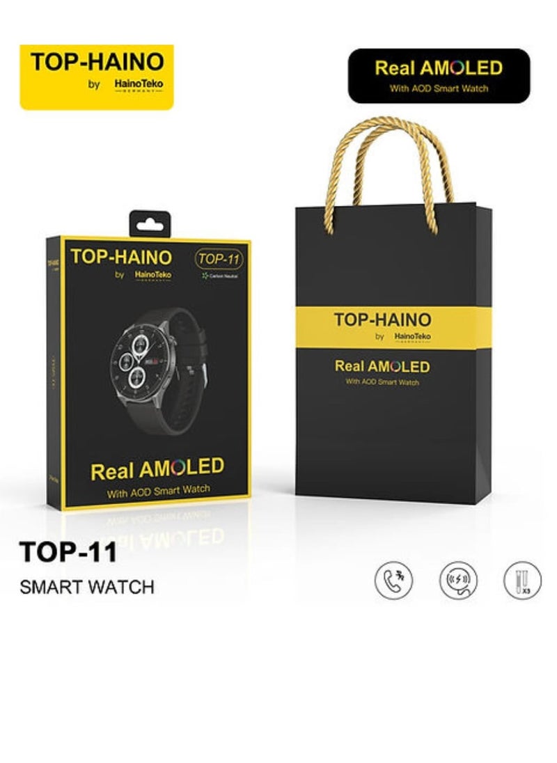 Haino Teko - Smart Watch TOP-11 Round Real AMOLED screen With Three Pairs Of Straps And Wireless Charger with Pen and Note book - Image 1