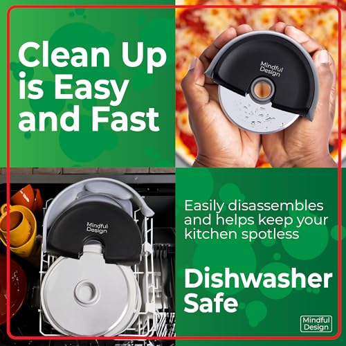 Mindful Design Pizza Cutter Wheel with Protective Blade Cover, Easy to Clean and Dishwasher Safe Handheld Pizza Slicer - Image 4