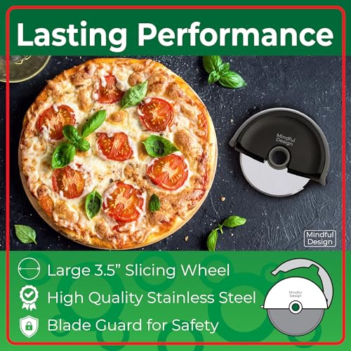 Mindful Design Pizza Cutter Wheel with Protective Blade Cover, Easy to Clean and Dishwasher Safe Handheld Pizza Slicer - Image 3