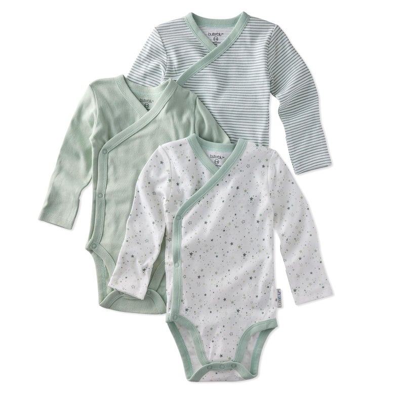 Butterblu Sterling 3-Pack Kimono Bodysuits 100% Organic Cotton Side Snap for Baby Boys & Girls, Sage Twinkle, 0-3 Months - Image 1