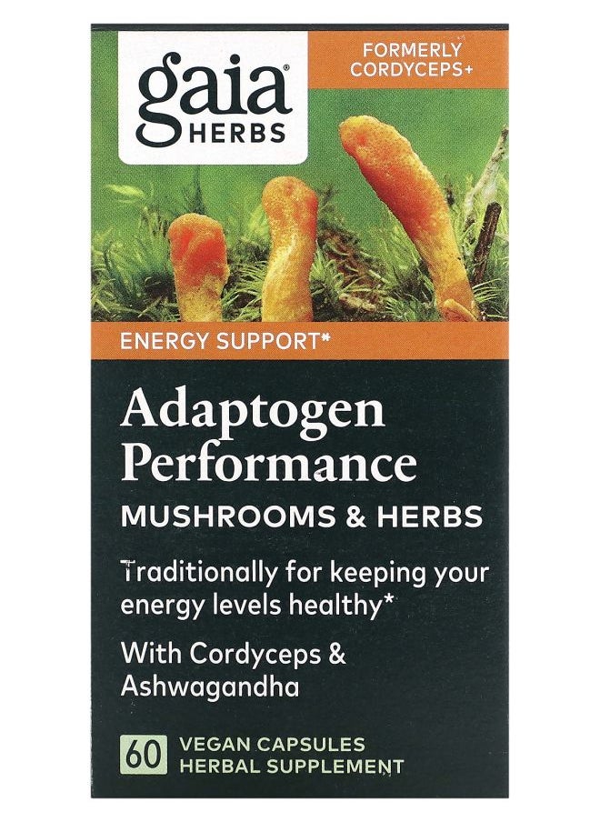 Gaia Herbs Adaptogen Performance Mushrooms & Herbs 60 Vegan Capsules 