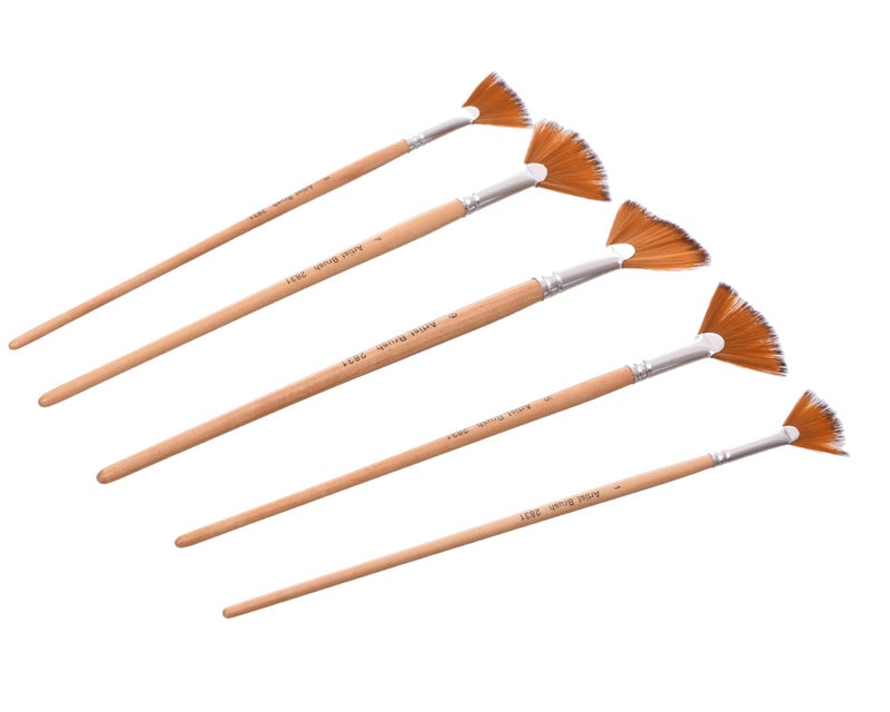 HB-3831 High Quality Set of 5 Artist Fan Abanico Brushes diffrent Size Ideal Brushes for Watercolor, Oil And Acrylic Paints - Multi Color