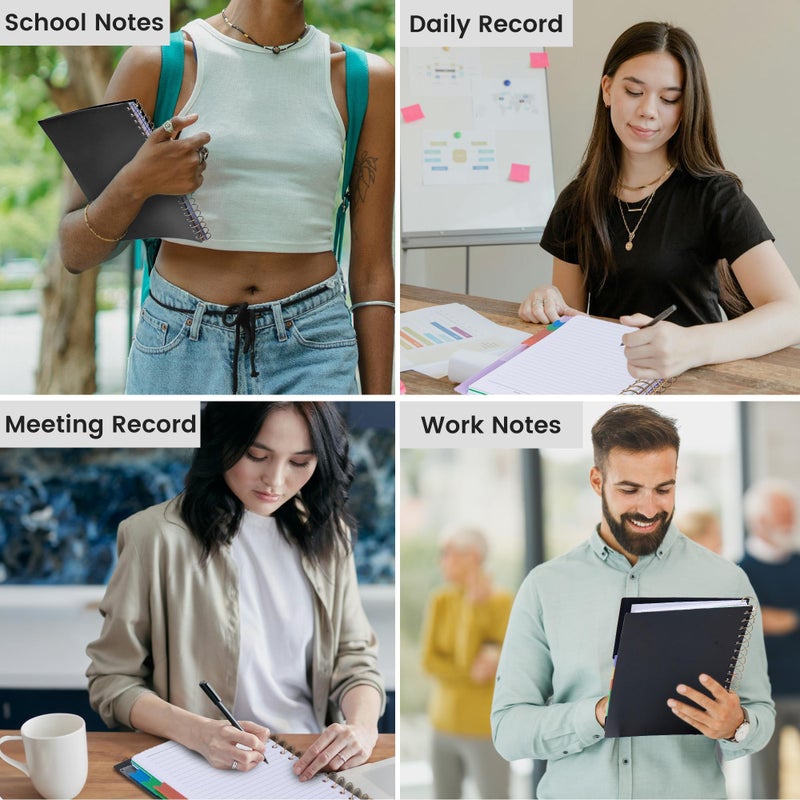 CAGIE 5 Subject Notebook College Ruled with Removable Tabs, Lined Spiral Journals Notebook for Women Men Writing, Notebooks for Work Note Taking School Supplies, A5 - Black - Image 2