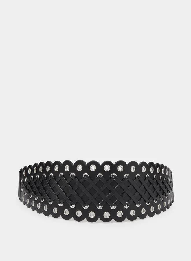 Black Eyelet Scalloped Belt