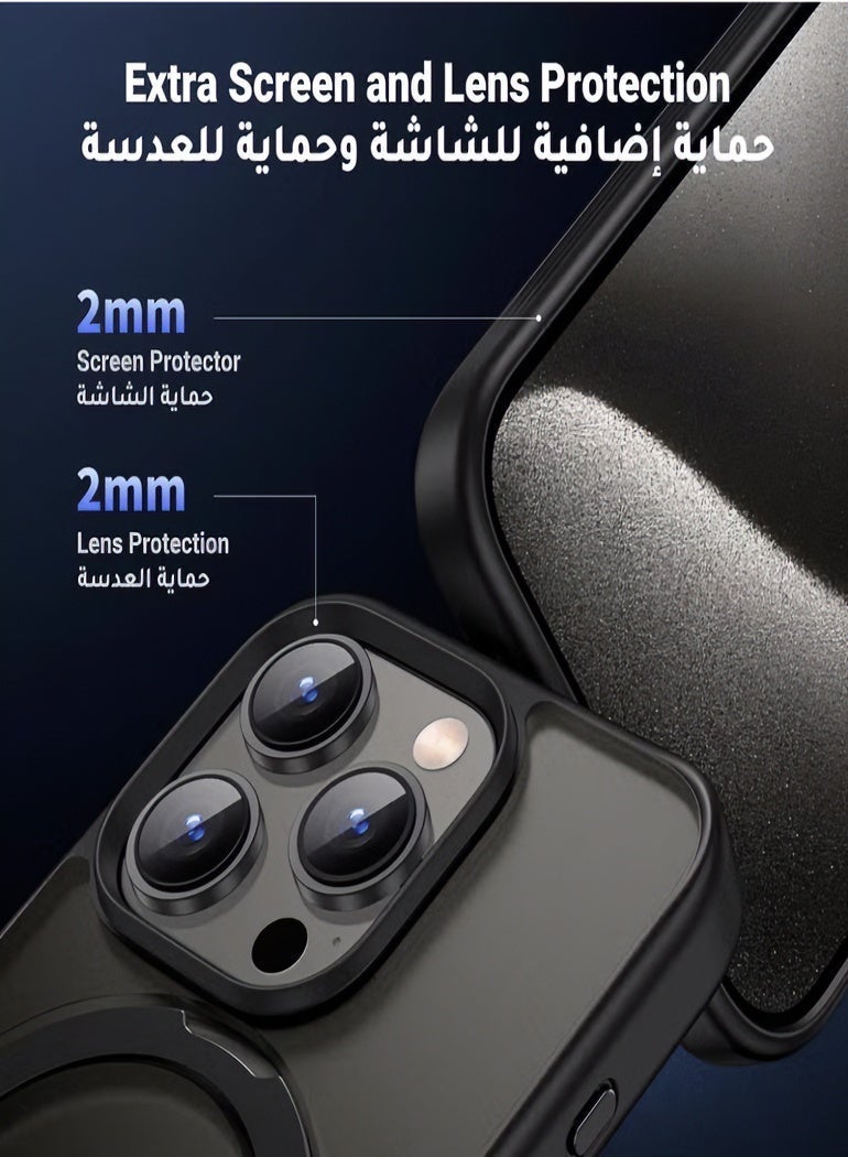 حافظة iPhone 15 Pro Max Magsafe، حماية من السقوط من الدرجة العسكرية، مضاد للبصمة الأصفر، حامل معدني قابل للتدوير، مضاد للخدش للاستخدام الصحراوي - Image 4