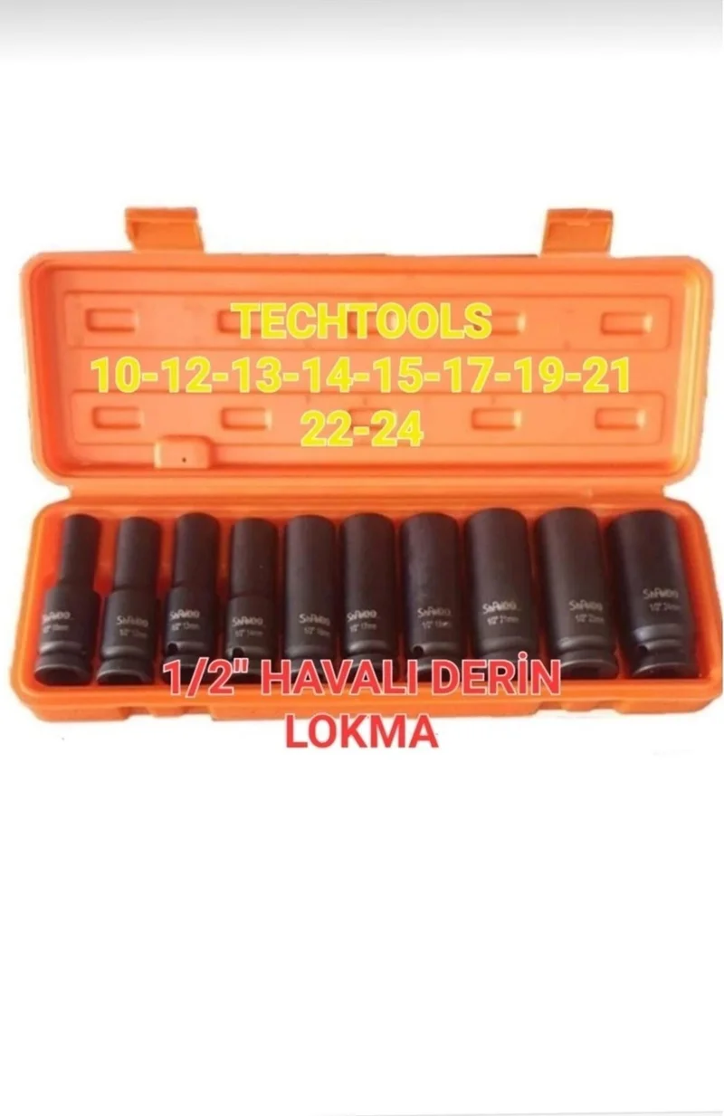EC Shop Techtools Air Socket 10-Piece 1/2'' Full Professional Long Deep Black Socket Set