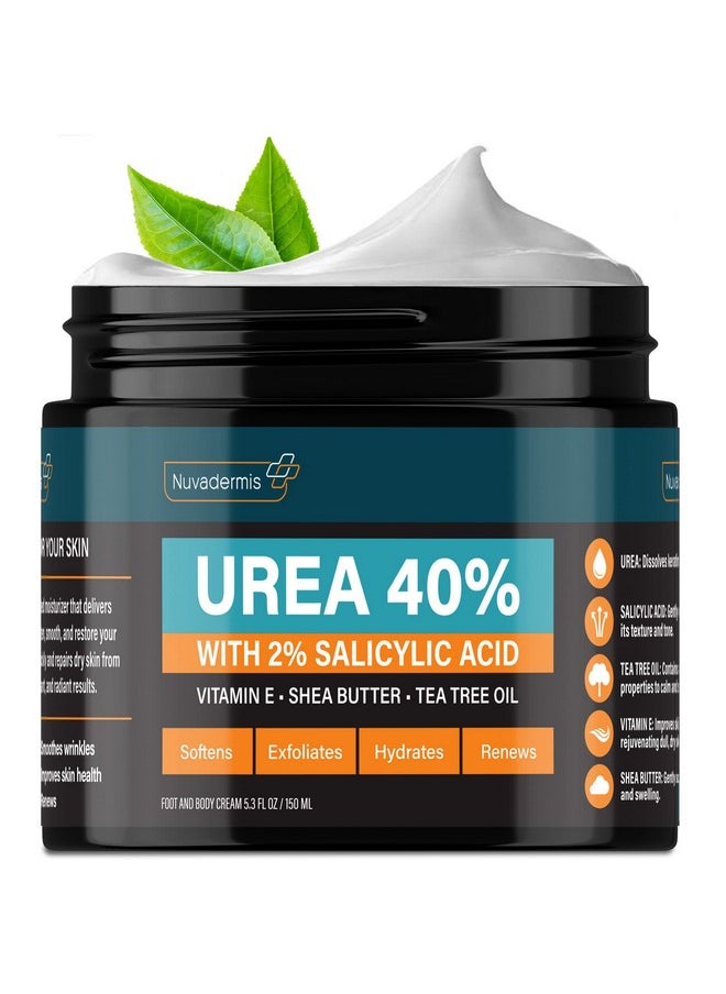 Nuvadermis - Urea Cream 40 Percent For Feet 40% Urea Foot Repair Lotion Maximum Strength For Dry Cracked Heels 2% Salicylic Acid Shea Butter Tea Tree Oil Vitamin E 5.29 Oz Jar - Image 1