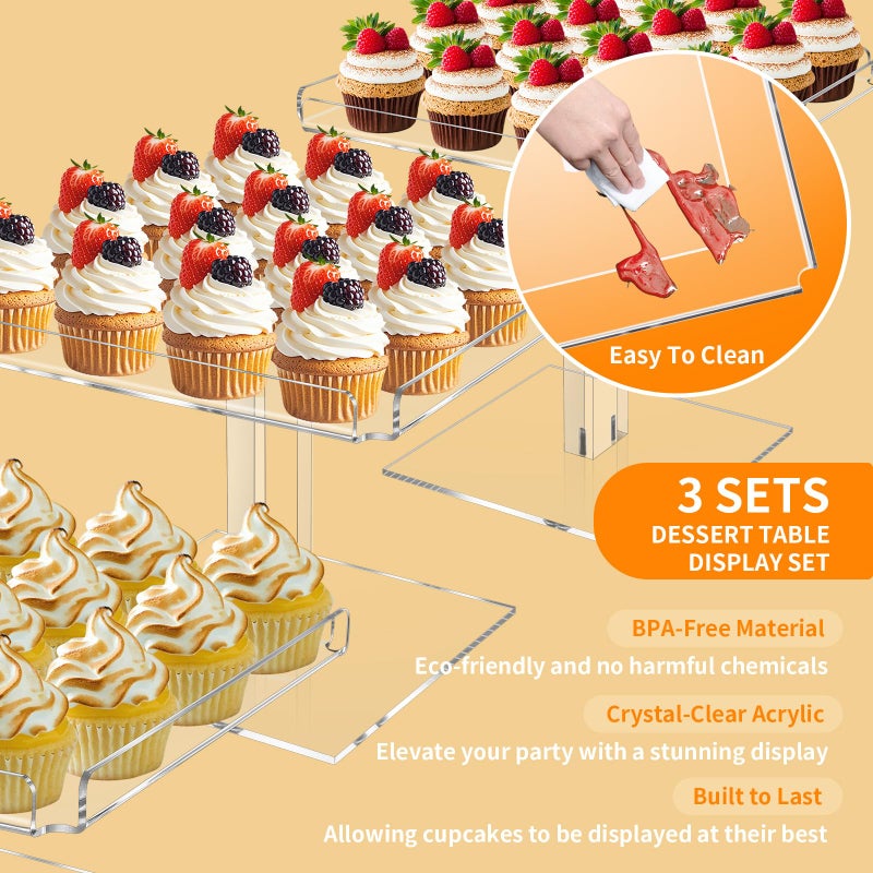 HEKORE 3 Tiered Serving Tray Set for Entertaining, 9" Acrylic Dessert Table Display Set, Cupcake Stand Buffet Risers for Wedding Birthday Party Baby Shower - Image 4