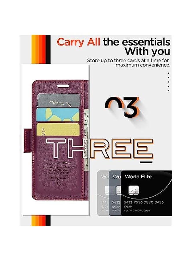 Burgundy Leather Flip Folio Wallet Case with RFID Blocking for iPhone 13 Pro 6.1 - Protective Cover with Strong Magnetic Closure, Credit Card Holder, and Kickstand - Suitable for Men and Women - Image 4