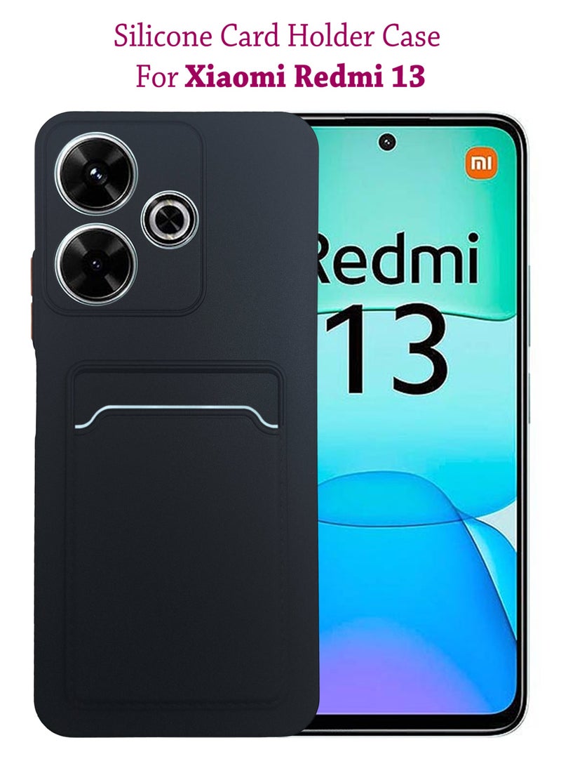ولديك غطاء حماية خلفي من السيليكون مع حامل بطاقات لهاتف Xiaomi Redmi 13 - أسود - Image 1