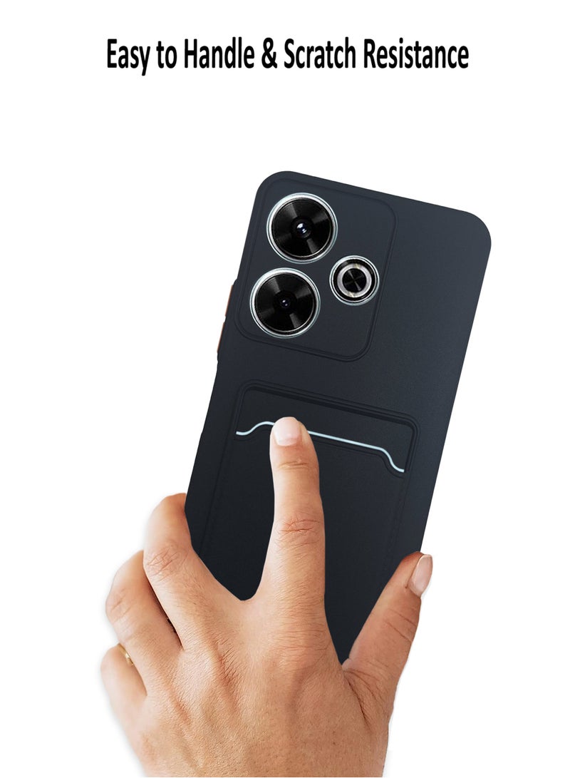 ولديك غطاء حماية خلفي من السيليكون مع حامل بطاقات لهاتف Xiaomi Redmi 13 - أسود - Image 3