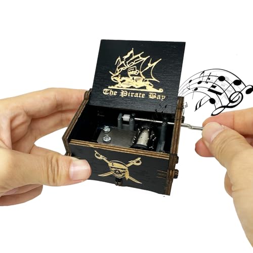 YouTang Pirates of The Caribbean Music Box Hand Crank Musical Box Carved Wooden,Play (Davy Jone's Theme, Black) - Image 4