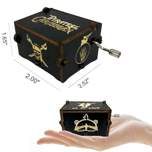 YouTang Pirates of The Caribbean Music Box Hand Crank Musical Box Carved Wooden,Play (Davy Jone's Theme, Black) - Image 5