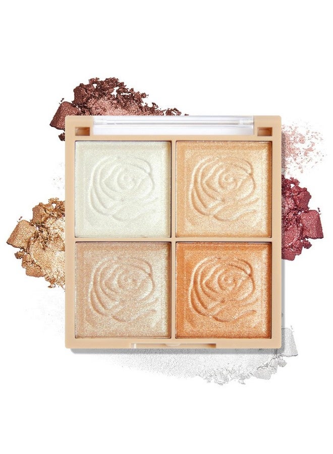 FIRSTZON Perfect 24Hr Blush And Highlighter Palette- 4-Color Metallic Shimmer Shadow Powder, Illuminator Makeup Set For Shading, Highlighting & Defining The Face (Shade B) - Image 1