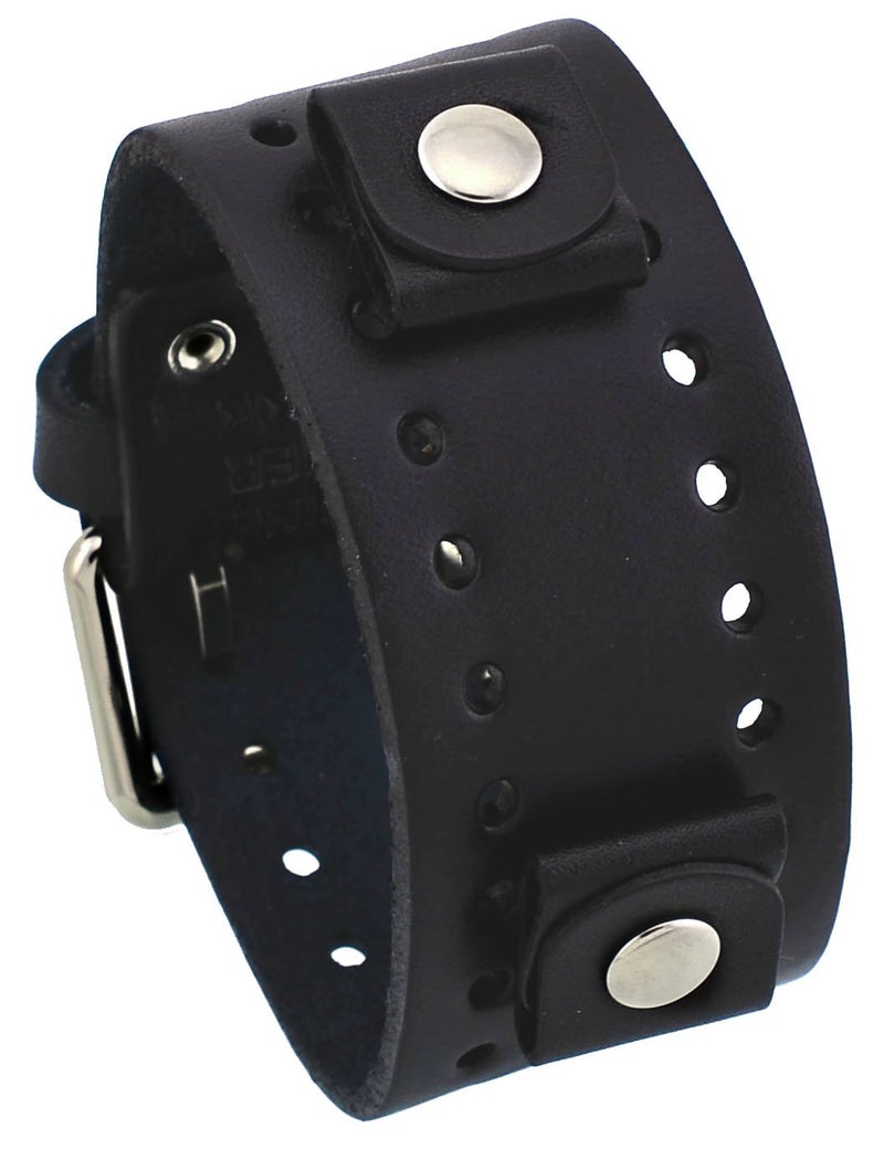 Nemesis BN-K 20mm Lug Width Black Wide Leather Cuff Wrist,mens Watch Band - Image 3