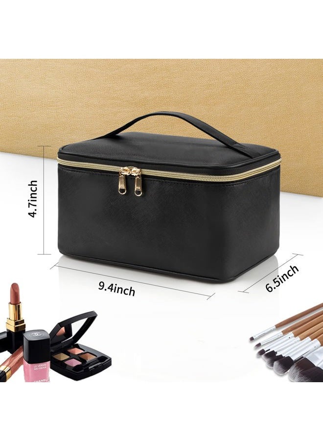 OCHEAL حقيبة مكياج، حقيبة تجميل محمولة، حقيبة مكياج بسعة كبيرة لتنظيم السفر، سوداء للنساء، حقيبة مستحضرات التجميل للفتيات المسافرات مع مقبض وقسم - Image 5