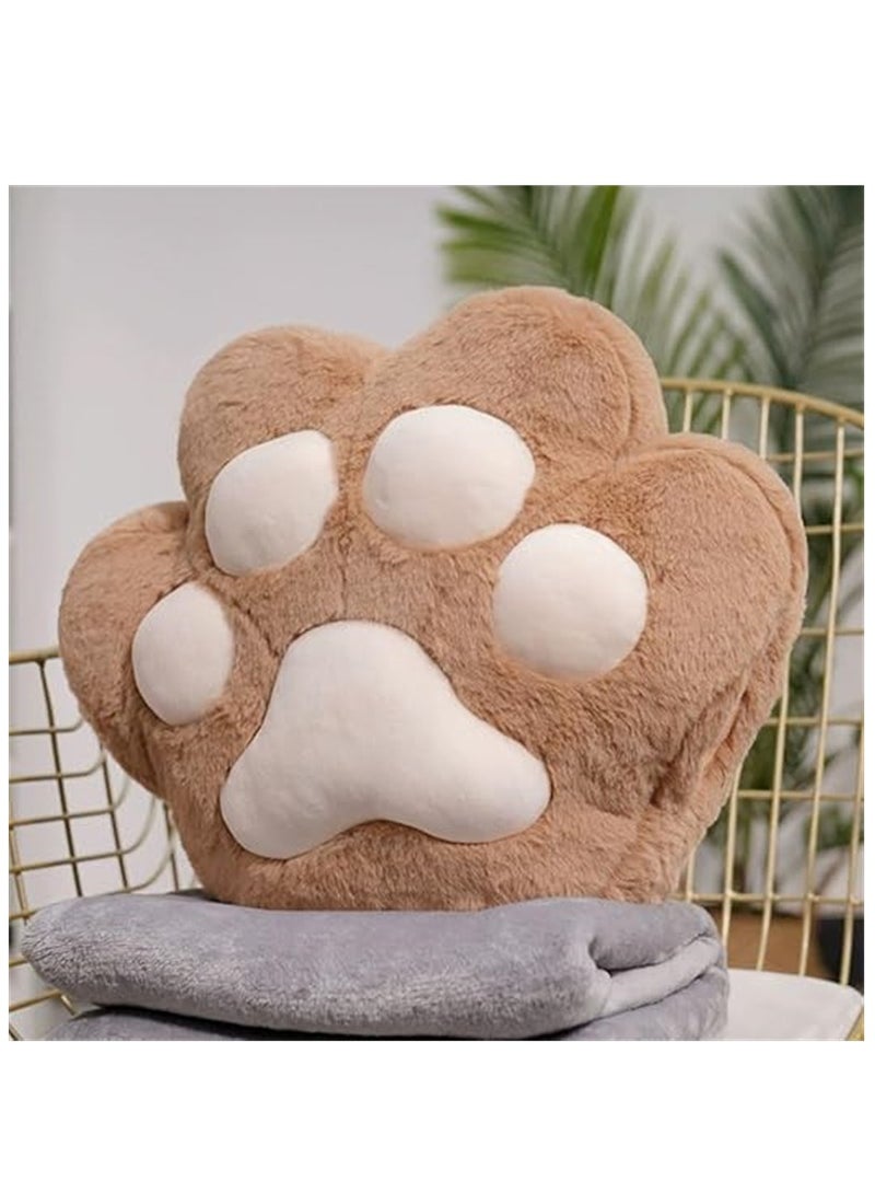 2 in 1 Throw Pillow Set, Cat Paw Sofa Pillow + Sleeping Blanket, Soft Pillow Cushion with Hand Warmer Design for Sofa Bed Chair, Cute Cat Paw Pillow and Plush Blanket for Home Office Car  Air Conditioned Room (Coffee)  - Image 1