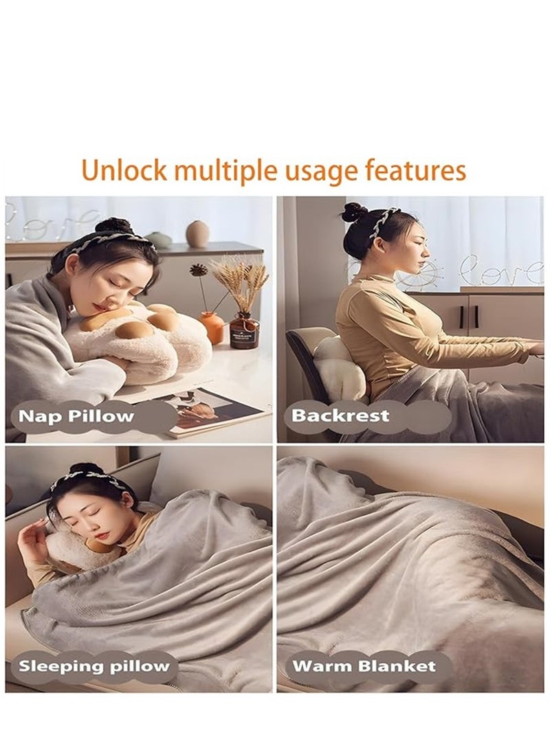 2 in 1 Throw Pillow Set, Cat Paw Sofa Pillow + Sleeping Blanket, Soft Pillow Cushion with Hand Warmer Design for Sofa Bed Chair, Cute Cat Paw Pillow and Plush Blanket for Home Office Car  Air Conditioned Room (Coffee)  - Image 3