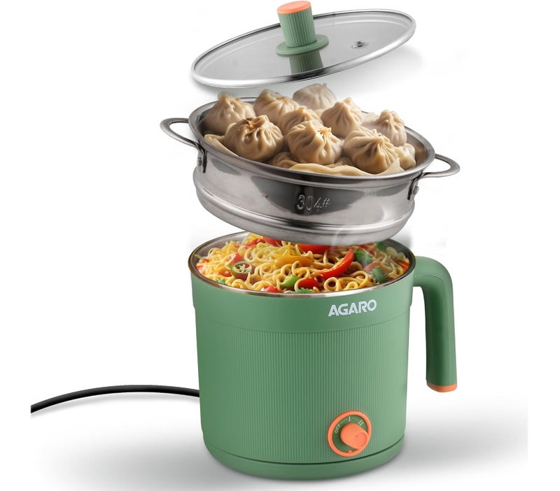 AGARO Regency Multi Cook Kettle With Steamer, 1.2L Inner Pot, Double Layered Body, Variable Temperature Settings, Wide Mouth, Boiling, Steaming, Tea, Coffee, Egg, Vegetable Boiling, 600W, Sea Green - Image 1