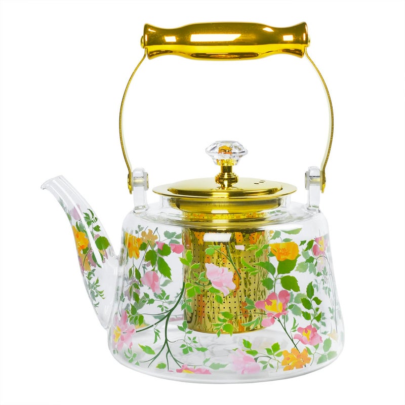 dingdaer Glass Teapot Stovetop 36 OZ1100ml Borosilicate Clear Tea Kettle Tea pot with Removable Stainless Steel Infuser Flower teaTea Leaf Teapot Maker Tea Brewer for Camping Travel Flowers - Image 2