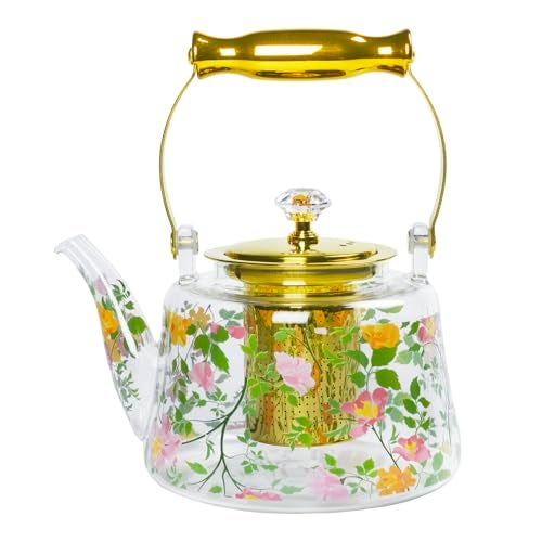 dingdaer Glass Teapot Stovetop 36 OZ1100ml Borosilicate Clear Tea Kettle Tea pot with Removable Stainless Steel Infuser Flower teaTea Leaf Teapot Maker Tea Brewer for Camping Travel Flowers - Image 1