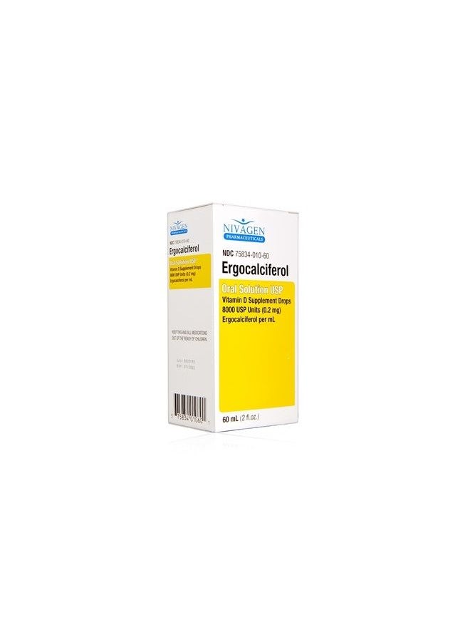 Nivagen - Vitamin D2 Liquid Drops as Ergocalciferol, Faster Absorption, 400iu Vitamin D2 8,000 USP, 1,200 Servings, 60ml - 2 fl.oz. - Image 1