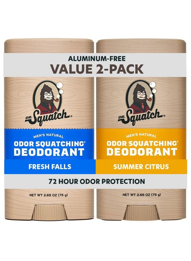 Dr. Squatch Natural Men's Deodorant – Aluminum Free Natural Deodorant Men with Charcoal & Postbiotics for 72-Hour Odor Protection – Fresh Falls + Summer Citrus, 2.65oz Stick (2-Pack) - Image 1