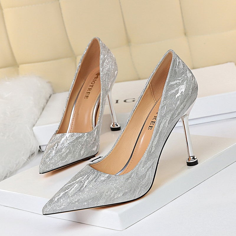 Fashion Sequin Stiletto Heels for Women 0755-6 Silver 9.5cm