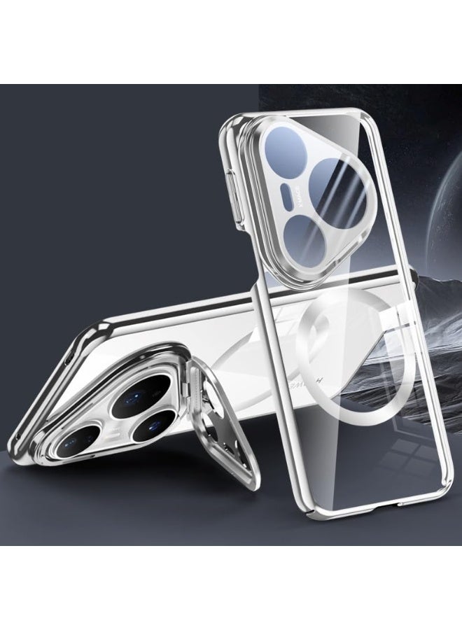 general Magnetic Case for Huawei Pura 80 Ultra 5G 【Support Wireless Charging】 Metal Camera Stand with All-inclusive Lens Film, Electroplated Clear Shockproof Cover
