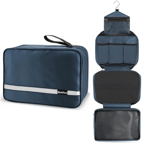 Maliton Toiletry Bag for Men Women Large Toiletry Bags for Traveling Hanging Toiletry Bag Hygiene Bag with 4 Compartments Waterproof Bathroom Shower Bag Navy Blue