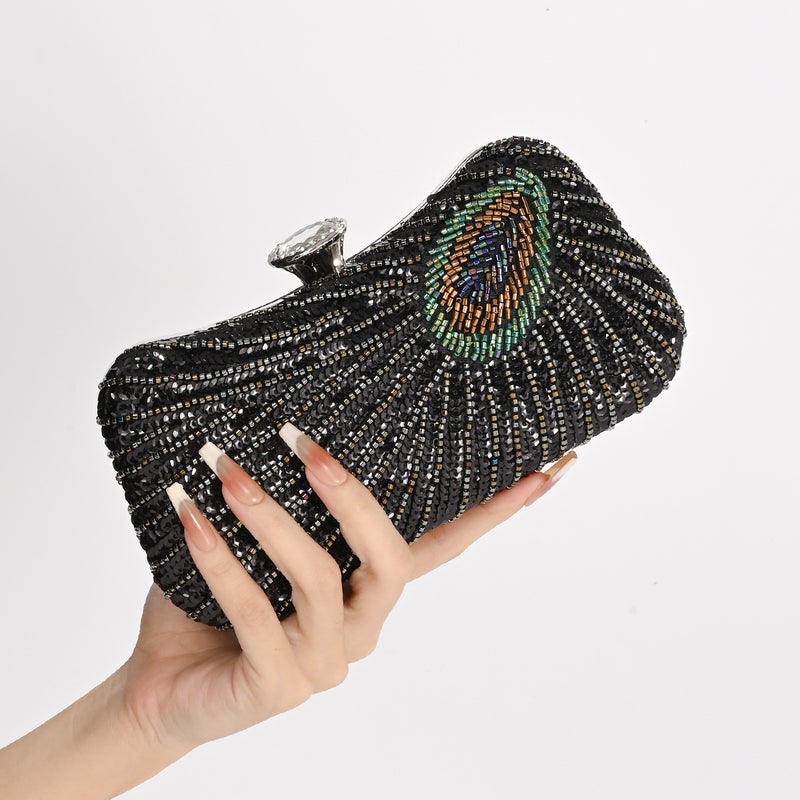 New National Style Chinese Peacock Sequin Embroidered Evening Bag Single Shoulder Crossbody Chain Clutch Cheongsam Dress - Image 4