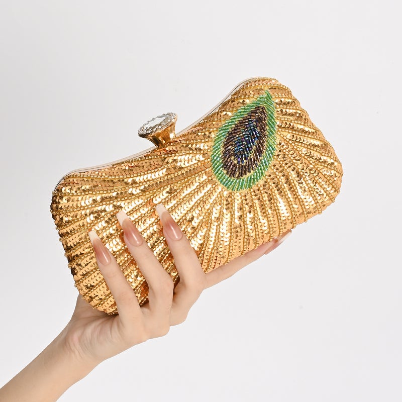 New National Style Chinese Peacock Sequin Embroidered Evening Bag Single Shoulder Crossbody Chain Clutch Cheongsam Dress - Image 1