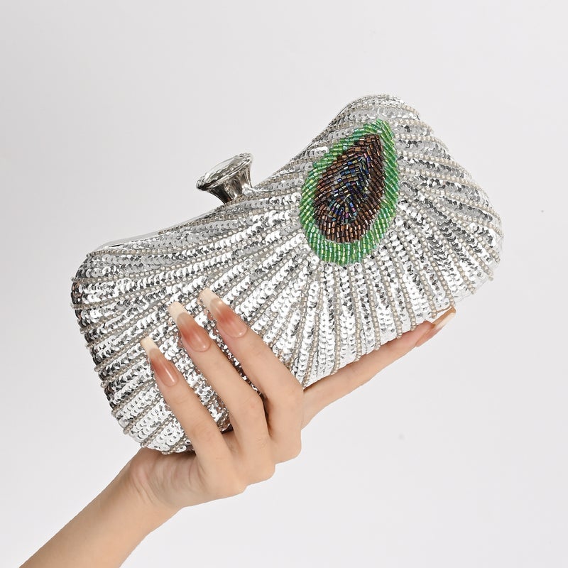 New National Style Chinese Peacock Sequin Embroidered Evening Bag Single Shoulder Crossbody Chain Clutch Cheongsam Dress - Image 5