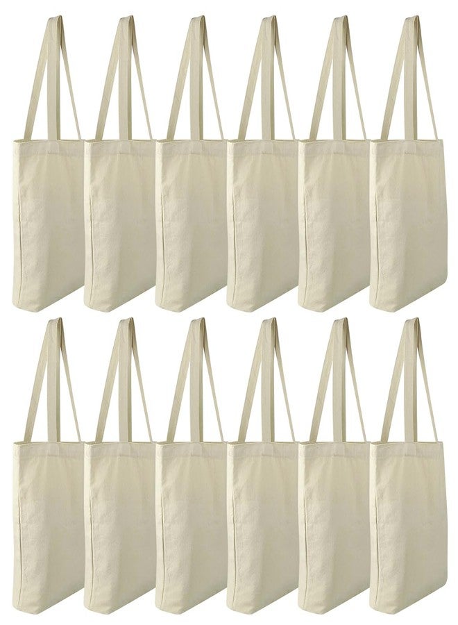 Faylapa 12 Pack Canvas Tote Bags,Heavy Duty Reusable Grocery Shopping Bag 12.2"x14.2" Blank Cotton Bags for Decorating Christmas Crafts DIY, Painting(Beige) - Image 1