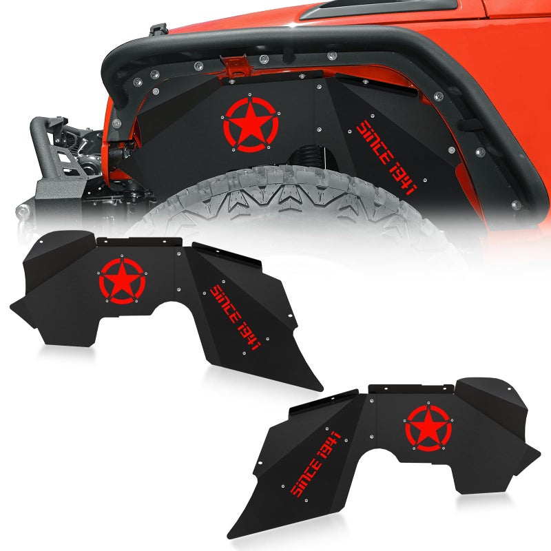 بطانات الفenders الداخلية الأمامية متوافقة مع 0718 رانجلر JK JKU Unlimited Sport Sahara Rubicon غطاء عجلة بولتون ستايل حراس الطين الفenders الفلايرز 24 أبواب منذ 1941