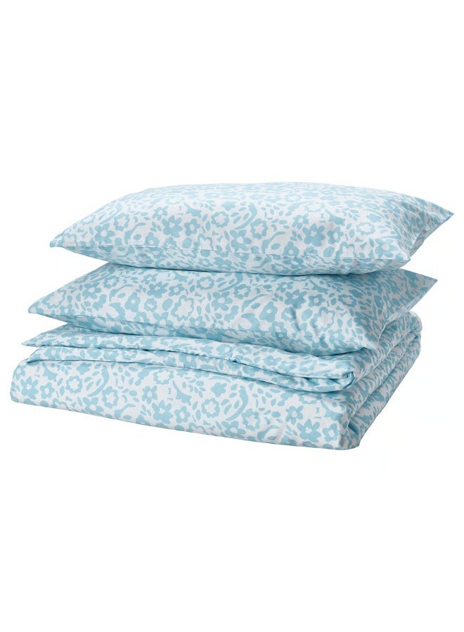 ڈیویٹ کور اور 2 تکیے کے کیسز سفید نیلے 240x220/50x80 سینٹی میٹر - Image 1