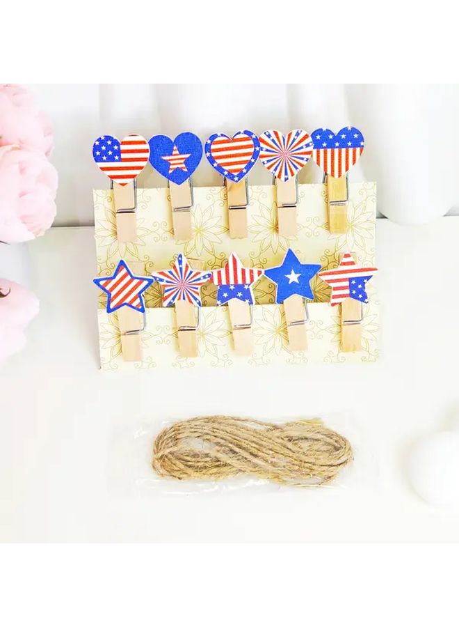 Wooden Clips Photo Hanger With Jute Rope For Independence Day Star And Heart Shaped Display - Image 1
