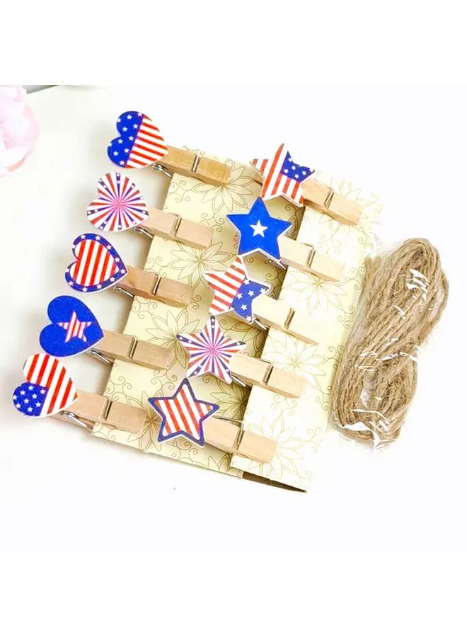 Wooden Clips Photo Hanger With Jute Rope For Independence Day Star And Heart Shaped Display - Image 4