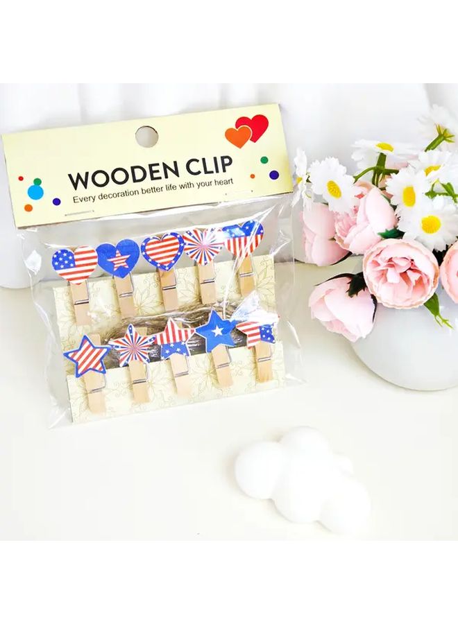 Wooden Clips Photo Hanger With Jute Rope For Independence Day Star And Heart Shaped Display - Image 2