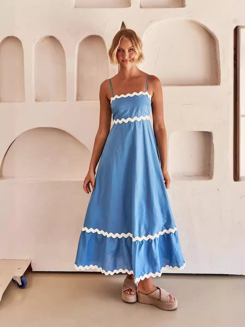 2024 Solid Color Lace Stitching Elegant Strap Tube Top Oversized Dress Women'S Vacation Dress - Image 2