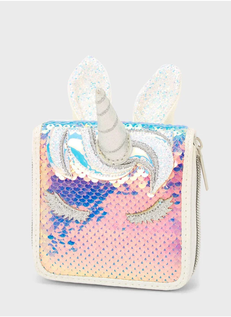 Claires Kids Unicorn Reversible Wallet