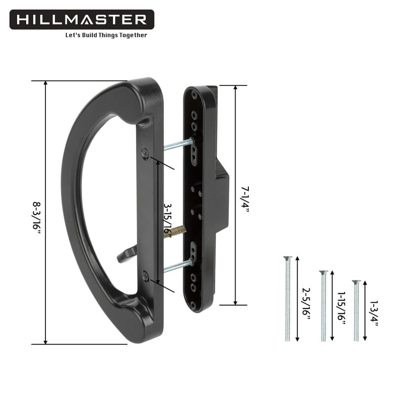 Hillmaster Patio Sliding Glass Door Handle Replacement Set,Mortise Style Reversible Design Non-Keyed Sliding Patio Door Handles, Black Diecast Finish Fit 3-15/16Screws Hole Spacing - Image 2