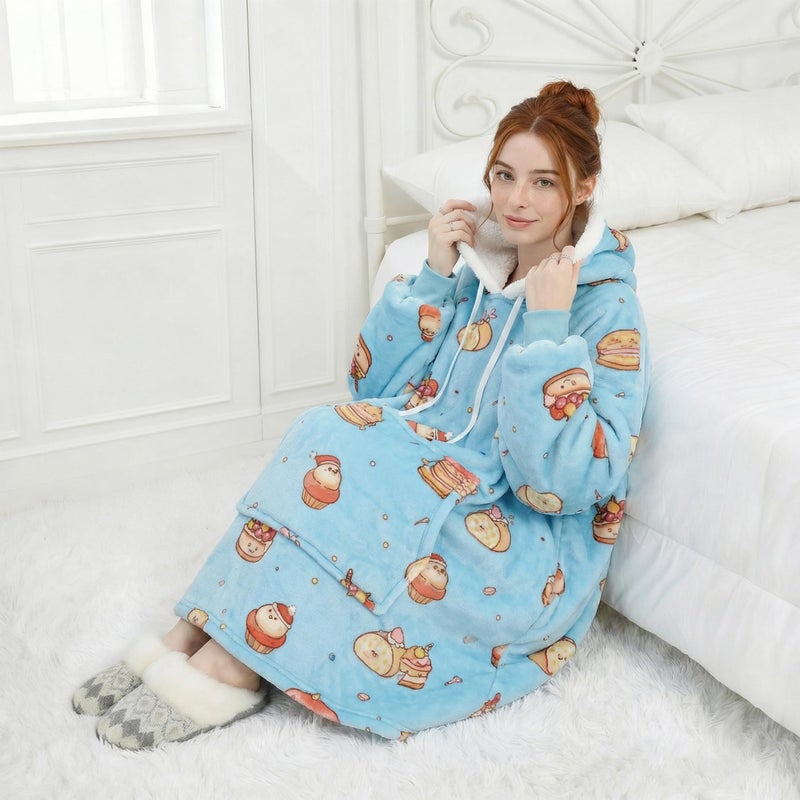 Qeils Wearable Blanket Hoodie for Women, Comfy Sherpa Sweatshirt Blanket as Birthday Christmas Gifts, Oversized Pullover Jacket Blanket Hoodie for Adult (Desserts, Adult) - Image 5