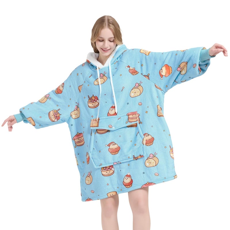 Qeils Wearable Blanket Hoodie for Women, Comfy Sherpa Sweatshirt Blanket as Birthday Christmas Gifts, Oversized Pullover Jacket Blanket Hoodie for Adult (Desserts, Adult) - Image 1