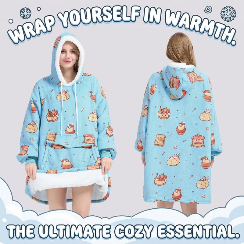 Qeils Wearable Blanket Hoodie for Women, Comfy Sherpa Sweatshirt Blanket as Birthday Christmas Gifts, Oversized Pullover Jacket Blanket Hoodie for Adult (Desserts, Adult) - Image 3