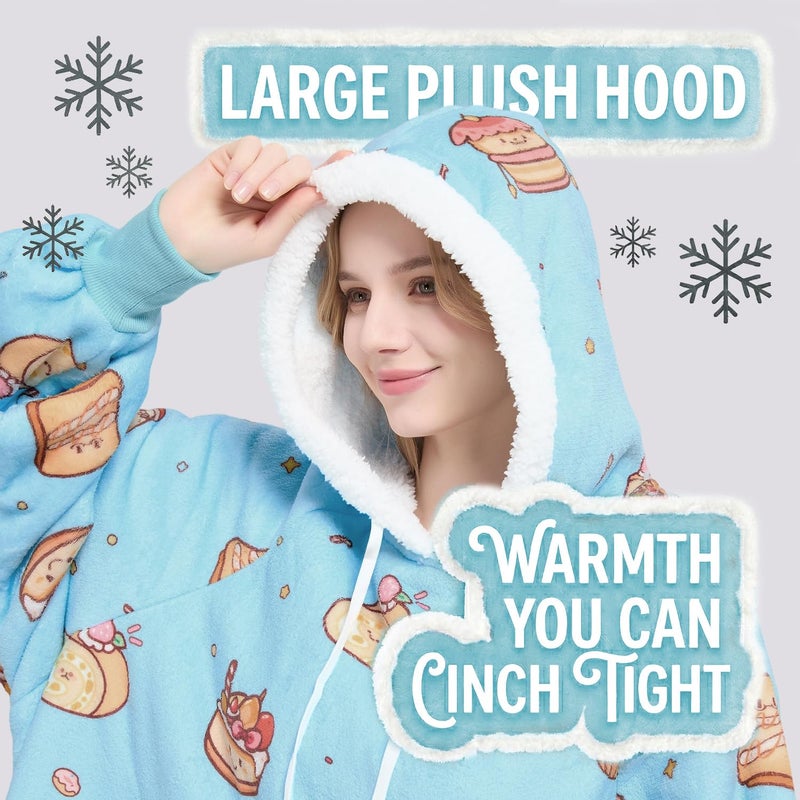 Qeils Wearable Blanket Hoodie for Women, Comfy Sherpa Sweatshirt Blanket as Birthday Christmas Gifts, Oversized Pullover Jacket Blanket Hoodie for Adult (Desserts, Adult) - Image 4