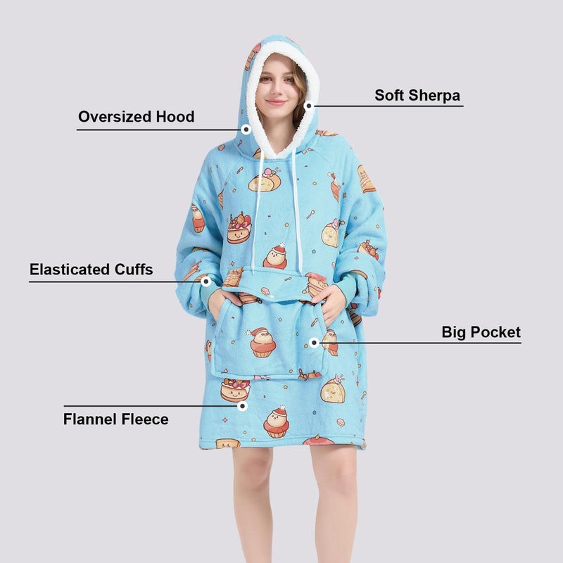 Qeils Wearable Blanket Hoodie for Women, Comfy Sherpa Sweatshirt Blanket as Birthday Christmas Gifts, Oversized Pullover Jacket Blanket Hoodie for Adult (Desserts, Adult) - Image 2
