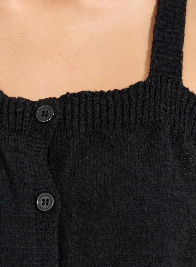 Styli Flat Knit Cami Top with Front Button Detail