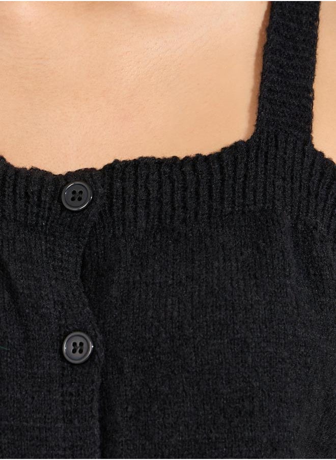Flat Knit Cami Top with Front Button Detail